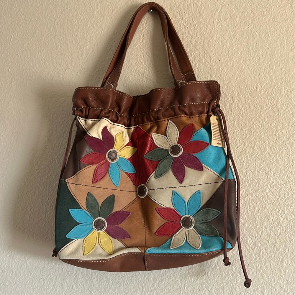 Vintage Lucky Brand Patchwork Floral Leather Shoulder Bag